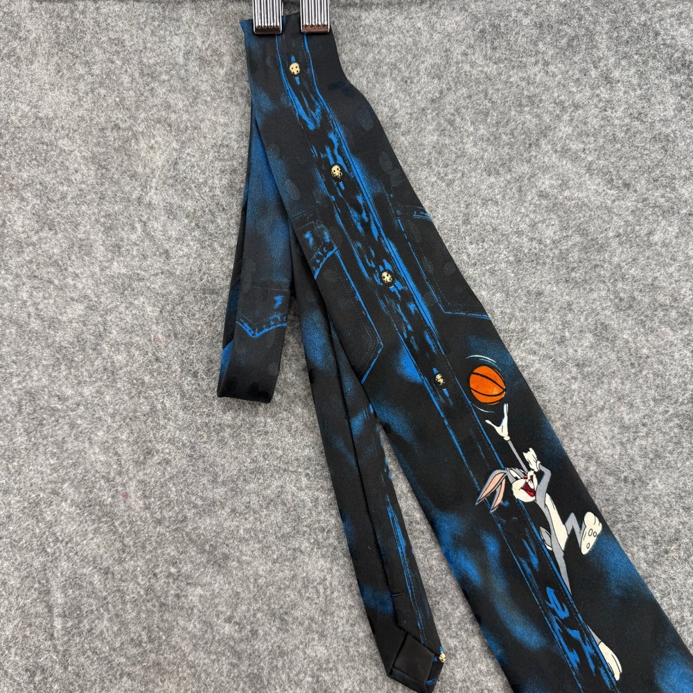 Looney Tunes Tie Mens OS Blue Bugs Bunny Basketball Space Jam Vintage 90s Mania
